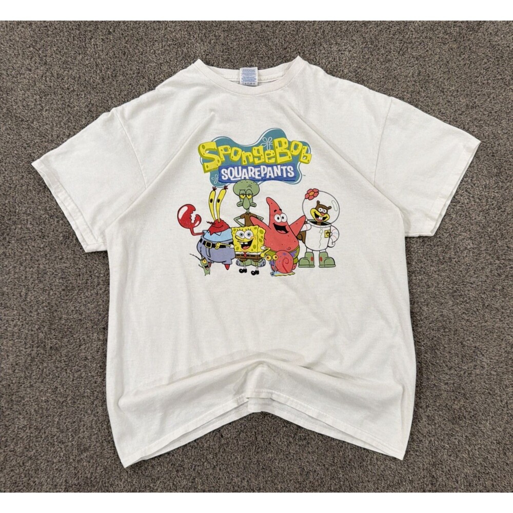 Vintage Y2K SpongeBob SquarePants T Shirt Mens L Nickelodeon Cast 2000s Delta